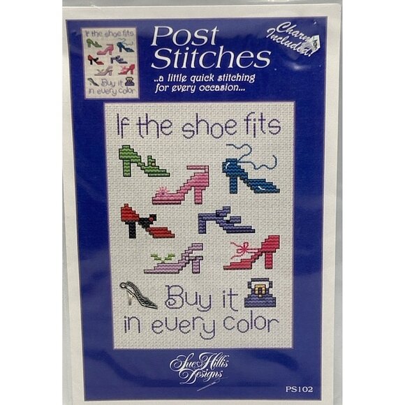Cross Stitch "If the Shoe Fits" Pattern Including Charm Sandi Phipps Post Shoe - Picture 1 of 2